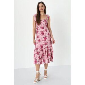 Lulus Confident Charm Pink Floral Bustier Tie Strap Midi Dress